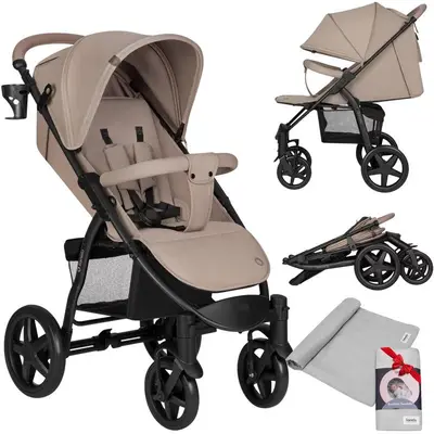 Carucior sport, Lionelo, Annet Plus Bej, De la nastere, 0 - 22 Kg, Cu muselina din bambus, 120x120…