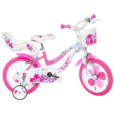Bicicleta cu pedale, Dino Bikes, Flappy, Cu roti ajutatoare, Cu cosulet frontal, Cu scaunel pentru…