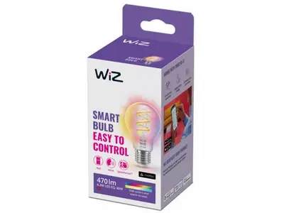 Bec LED RGB inteligent WiZ Connected Filament Clear A60, Wi-Fi, E27, 6.3W (40W), 470 lm, lumina…