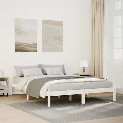 Cadru pat foarte lung fara saltea alb 160x210 cm lemn masiv pin