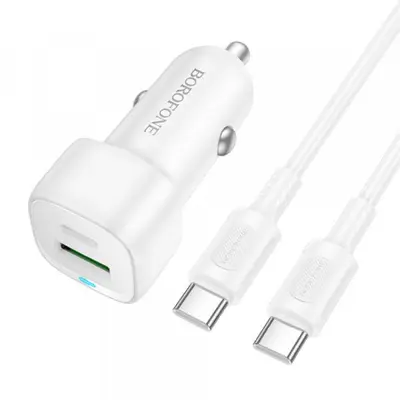 Borofone Incarcator Auto Cu Cablu USB-C Borofone BZ34B Cloud, 20W, 3A, 1 x USB-A - 1 x USB-C, Alb