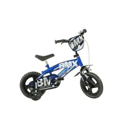 Bicicleta cu pedale, Dino Bikes, BMX, Cu roti ajutatoare, 12 inch, Pana la 105 cm, Blue