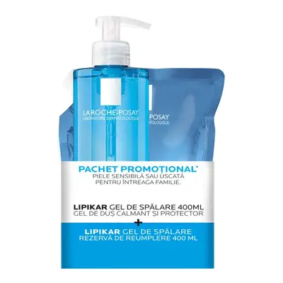 Pachet Gel de dus calmant si protector Lipikar La Roche-Posay, 400 ml + Rezerva, 400 ml