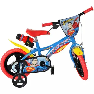 Bicicleta copii, Dino Bikes, Superman, Roti ajutatoare, Suport cu sticla de apa, 12 inch, Cadru din…