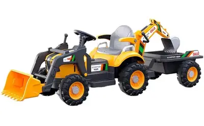 Tractoras electric pentru copii cu remorca, incarcator frontal si cupa spate, Kinderauto BRJ1588…