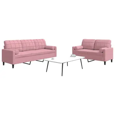 Set canapele cu perne/rulouri, 2 piese, roz, catifea