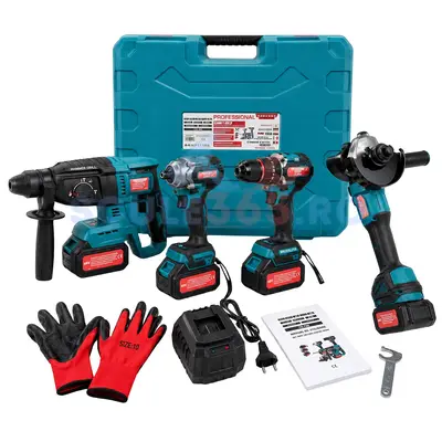 Set scule cu 2 acumulatorI 48v, 8ah, polizor unghiular, ciocan rotopercutor, cheie impact…