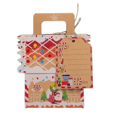 Cutii căsuță de Crăciun cu mâner sfoară și etichetă - kraft (set 25 buc) - Default Title
