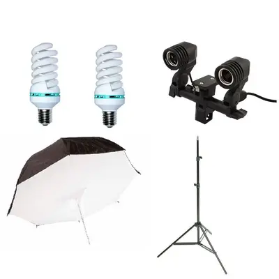 iShoot Kit lumina continua cu 2 becuri si umbrela tip softbox reflexie spate 110cm