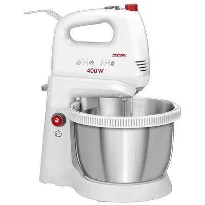 MPM Mixer cu bol MPM MMR-21Z, rotativ, 400W, 3.5l, 5 trepte de viteza, functie TURBO, Alb
