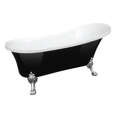 Cada baie freestanding Bella* BSM-404 acril 170 x 75 x 75 cm negru lucios picioare argintii