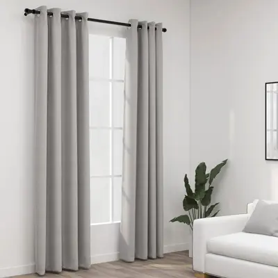 Perdele opace, aspect panza, cu ocheti, 2 buc., gri, 140x225 cm