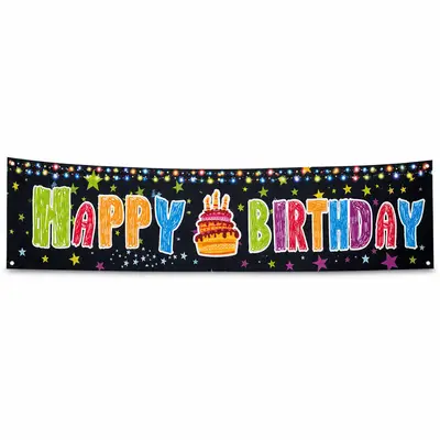 Banner aniversar cu imprimeu Happy Birthday colorat și steluțe - Default Title