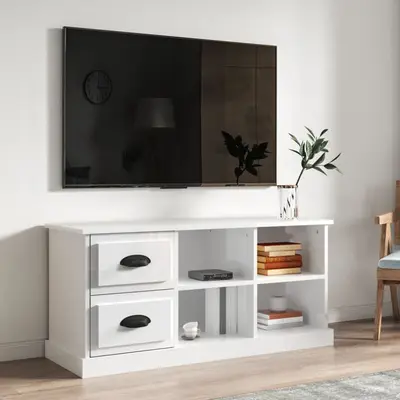 Comoda tv, alb extralucios, 102x35,5x47,5 cm, lemn prelucrat