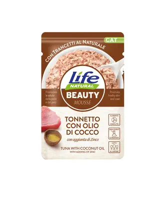 Hrana Umeda Pisici, Life Natural Beauty Mousse Ton si Ulei de Cocos, 70 g