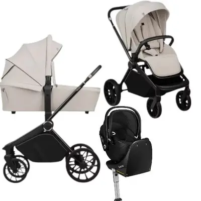 Carucior 4 in 1, Lionelo, Mika Plus, Cu scoica auto Moxie Black Carbon cu baza rotativa 360…