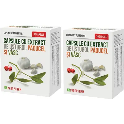 Pachet Capsule cu Extract de Usturoi, Paducel, Vasc 30cps+30cps